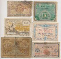 Franciaország ~1920-1944. 6db-os vegyes szükségpénz és bankjegy tétel T:III-IV
France ~1920-1944. 6...