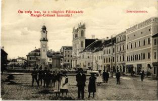 Besztercebánya, Banská Bystrica; IV. Béla király tér, városháza, templom, Steiner, Özv. Rosenfeld Mórné, Fischer Alajos, Ehrenwald Gyula és Schäffer R. József üzlete / square, town hall, church, shops