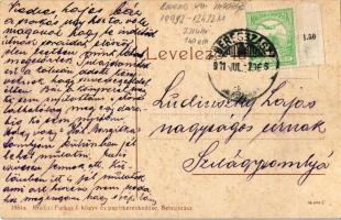 1911 Beregszász, Berehove; Református templom, liszt raktár, Hausmann üzlete. Kiadja Farkas J. W.L. ...