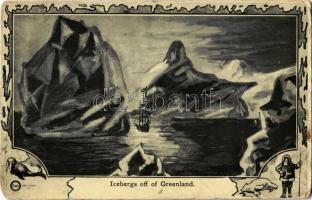 Icebergs off of Greenland, art postcard, Kawin & Co (fl)