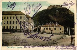1906 Déva, tér, háttérben a vár / square, castle in the background