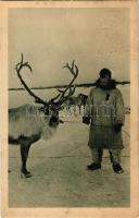 Un Renne et son Maitre / Eskimo man with a reindeer, folklore (small tear)