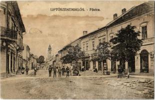 Liptószentmiklós, Liptovsky Mikulás; Fő utca, üzletek, templom / main street, shops (fl)