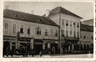 Sepsiszentgyörgy, Sfantu Gheorghe; Sala teatrul orasului / Városi színház, Stefán M. Deák, Herman Berkovics üzlete, Nivea és Azuga sör reklámtáblák / city theater, shops, beer advertisement + 1940 Sepsiszentgyörgy visszatért So. Stpl. (EK)