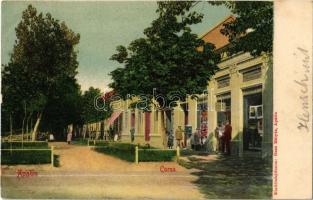 1904 Apatin, Corso, Gasz Mátyás papíráruháza és saját kiadása / street view with paper shop