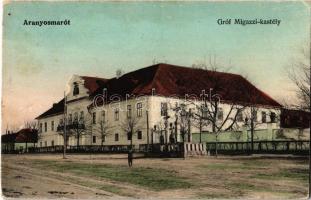 1909 Aranyosmarót, Zlaté Moravce; Gróf Migazzi kastély, kereszt szobrok. Brunczlik J. kiadása / castle, statues of crosses