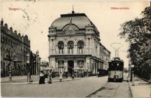 1912 Szeged, Otthon Kávéház, Kass Vigadó, 7-es villamos a Közvágóhíd felé