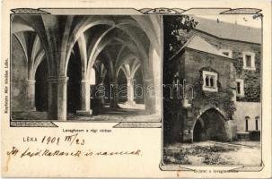 1909 Léka, Lockenhaus; Lovagterem a régi várban, bejárat. Kopfstein Mór kiadása / knights hall in the castle, interior / Rittersaal im Schloss. Art Nouveau