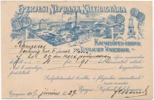 1899 Eperjes Presov; Eperjesi Népbank Kályhagyára, reklám / Kachelöfen Fabrik Eperjeser Volksbank / stove factory of the Presov bank, advertisement. Art Nouveau, floral (ázott / wet damage)