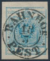 9kr MP III. light blue, plate-flaw, missing upper right corner, 
