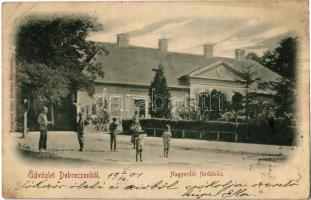 1901 Debrecen, Nagyerdői fürdőház. Pongrácz Géza kiadása Kiss Ferencz eredeti fényképe után (szakadás / tear)