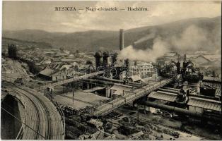 Resica, Resita; nagyolvasztók a vasgyárban, iparvasút. Braunmüller L. kiadása / Hochöfen / smelters in the iron works, factory view with industrial railway