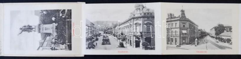 1915 Miskolc, Leporellolap 6 lappal: Gyógyszertár, villamos, Rosenberg Gyula üzlete, Széchenyi utca,...