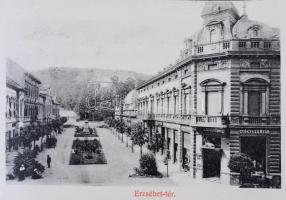 1915 Miskolc, Leporellolap 6 lappal: Gyógyszertár, villamos, Rosenberg Gyula üzlete, Széchenyi utca,...
