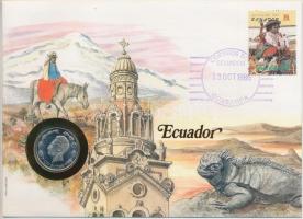Ecuador 1985. 1s, felbélyegzett borítékban, bélyegzéssel, német nyelvű leírással T:1  Ecuador 1985. 1 Sucre in envelope with stamp and cancellation, with German description C:UNC