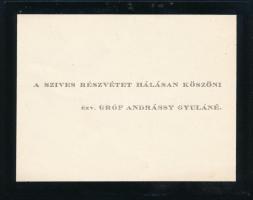 cca 1929 Gróf Andrássy Gyuláné férje halála miatti részvétnyilvánítást megköszönő kártyája