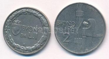 Olaszország 1924R 1L Ni "III. Viktor Emánuel" + 1924. 2L Ni "III. Viktor Emánuel&quot...