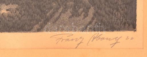 Franz Abony (?-?): Tájkép fával, rézkarc, papír, jelzett, paszpartuban, üvegezett fa keretben, 22,5×...