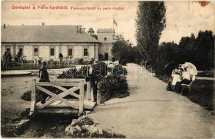 1908 Félixfürdő, Baile Felix; Ferenc-fürdő és park / spa nad park, wooden bridge