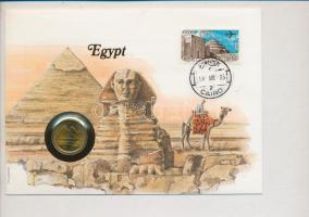 Egyiptom 1984. 5P, felbélyegzett borítékban, bélyegzéssel, német nyelvű leírással T:1,1- Egypt 1984. 5 Piastres in envelope with stamp and cancellation, with German description C:UNC,AU