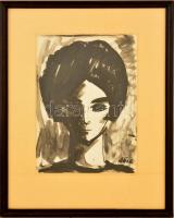 Süle István (1937-1996): Női portré. Tus, papír, jelzett, üvegezett keretben, 30×21 cm