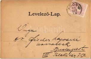 1898 Abony, katolikus templom, Ártézi kút, indóház, vasútállomás, Harkányi palota, Pintér Testvérek ...