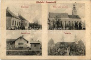 1912 Egervár, utca, vasútállomás, Római katolikus templom, várkastély (Rb)