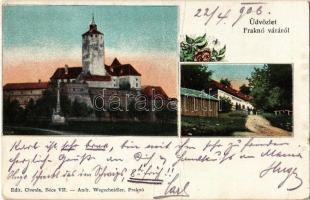 1906 Fraknó, Forchtenstein; vár, vendéglő. Andr. Wegscheidler / Burg, Gasthaus / castle, restaurant. floral (fa)