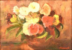 Jurij Uszanov (1947-): Virágcsendélet. Olaj, farost, jelzett, keretben, 25×35 cm