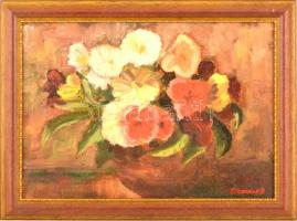 Jurij Uszanov (1947-): Virágcsendélet. Olaj, farost, jelzett, keretben, 25×35 cm