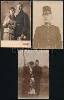 cca 1900-1930 Katonák, 3 db fotólap, egyik sarkán törésnyom, 14×9 cm