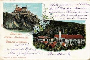 1901 Fraknó, Forchtenstein; vár, templom / Schloss, Kirche / castle, church. S. Schön floral