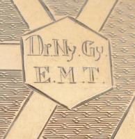 Díszes ezüst (Ag.) cigarettatárca, Nyírő Gyula orvos monogramjával ("Dr. Ny. Gy." E. M. T....