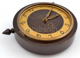 Régi fali óra, fa testtel, üveg nélkül, kulccsal, működik, kopott, d: 20 cm