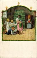 1921 Christmas. Children art postcard. M.M. Nr. 1227. s: Pauli Ebner