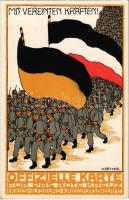 Mit Vereintem Kräften! Offizielle Karte für das Rote Kreuz Kriegshilfsbüro, Kriegsfürsorgeamt / WWI German military propaganda art postcard, litho s: V. Petter