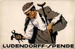 Ludendorff-Spende für Kriegsbeschädigte / Ludendorff donation for disabled veterans. WWI German military propaganda art postcard