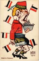Made in Germany / WWI anti-German military art postcard, caricature. B.K.W.I. 757-4. litho s: Lenhard