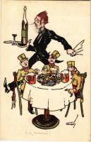 1924 Humoros honvéd katonai lap. Kiadja a Ludovika Akadémia Levente-köre / Hungarian military humor art postcard s: Szabó