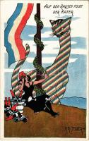 Auf den Rausch folgt der Kater / WWI Anti-French military propaganda art postcard. W.W.B. & Co. Serie Nr. 94. s: K. Th. Zelger (EK)