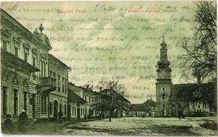 1909 Zólyom, Zvolen; Fő tér, Katolikus templom, üzletek. Kiadja Klein Ármin / main square, Catholic church, shops (Rb)