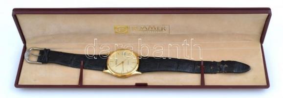 Roamer quartz karóra, kicsit sérült bőr szíjjal, saját dobozában, elemcserére szorul