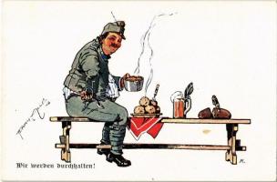 Wir werden durchhalten! / K.u.K. (Austro-Hungarian) military art postcard. M. Munk Wien Nr. 1110. s: Ferry Allé