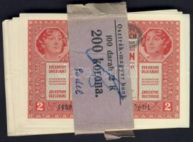 1907. 2K fekete "Deutschösterreich" fny-sal, eredeti hétnyelvű bankszalaggal, benne lemezhibák, számelcsúszások stb. 90db mind egymásutáni sorszámokkal T:I,I-(csak pár db)