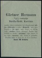 Gärtner Hermann vendéglője Bártfa reklámlap