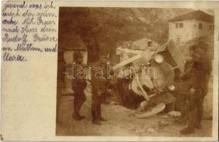 1917 Austro-Hungarian motor convoy soldiers with overturned automobile. photo + "K.u.K. Kraftwagenkolonne Nr. 35." (EK)