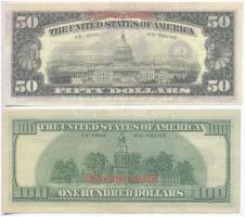 DN "Színházi kellék" feliratú 50$ + 100$ bankjegy másolatok T:I,I-
