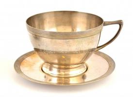 6 db alpakka csésze+alj, jelzettek, d: 9 ill. 12,5 cm