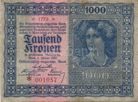 1912. 100K(1x), 1917. 2K(4x) fekete "Deutschösterreich fny-sal T:II + Ausztria 1922. 1000K Oszt...