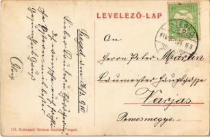 1910 Szeged, Vasútállomás, gőzmozdony. Grünwald Herman kiadása